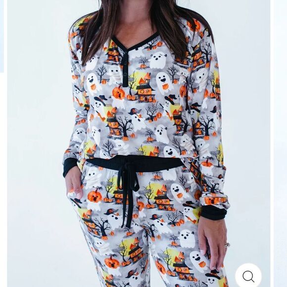 BIRDIE BEAN‎ CANDY CORN WOMEN'S LOUNGE SET BLACK/ORANGE S NWT IN PKG - Picture 3 of 6
